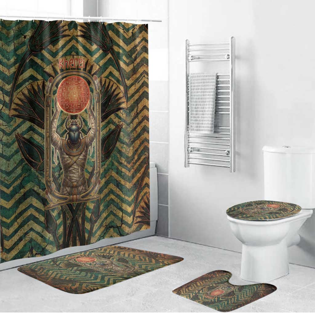 Khepri Bathroom Set Ancient Egyptian Chevron, Scarab Ankh and Winged Khepri Guardian Motif - Wonder Print Shop