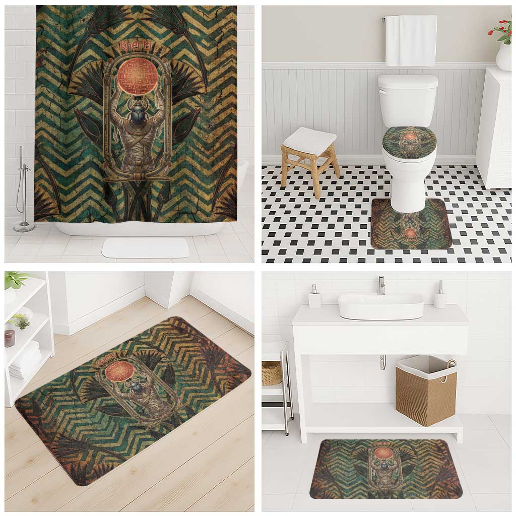 Khepri Bathroom Set Ancient Egyptian Chevron, Scarab Ankh and Winged Khepri Guardian Motif - Wonder Print Shop