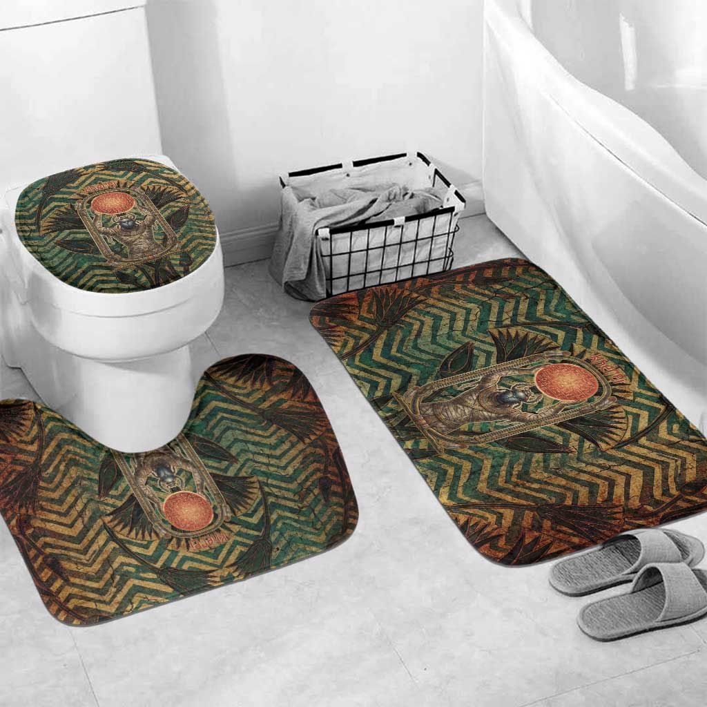 Khepri Bathroom Set Ancient Egyptian Chevron, Scarab Ankh and Winged Khepri Guardian Motif - Wonder Print Shop