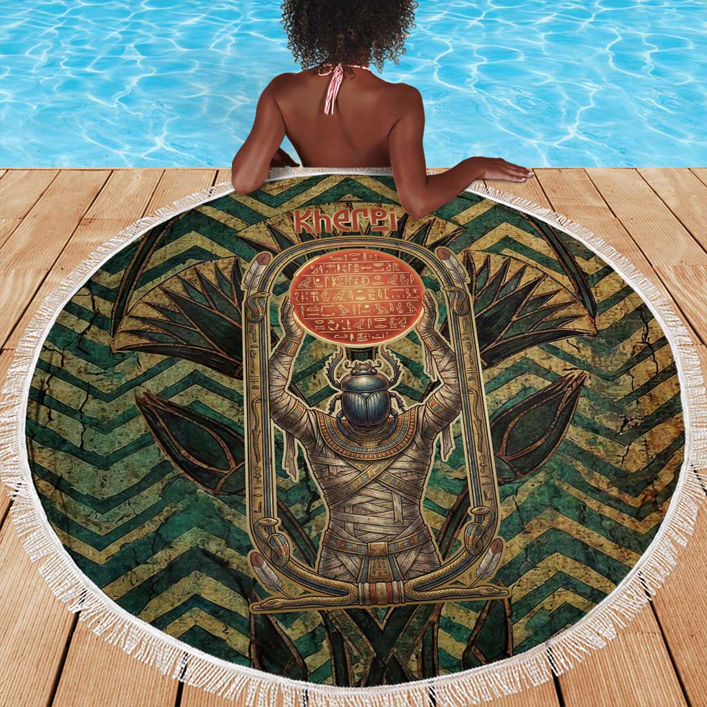 Khepri Beach Blanket Ancient Egyptian Chevron, Scarab Ankh and Winged Khepri Guardian Motif - Wonder Print Shop
