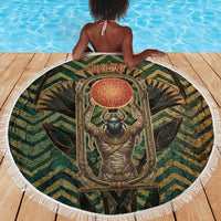 Khepri Beach Blanket Ancient Egyptian Chevron, Scarab Ankh and Winged Khepri Guardian Motif - Wonder Print Shop