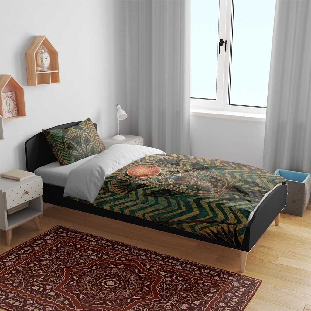 Khepri Bedding Set Ancient Egyptian Chevron, Scarab Ankh and Winged Khepri Guardian Motif - Wonder Print Shop