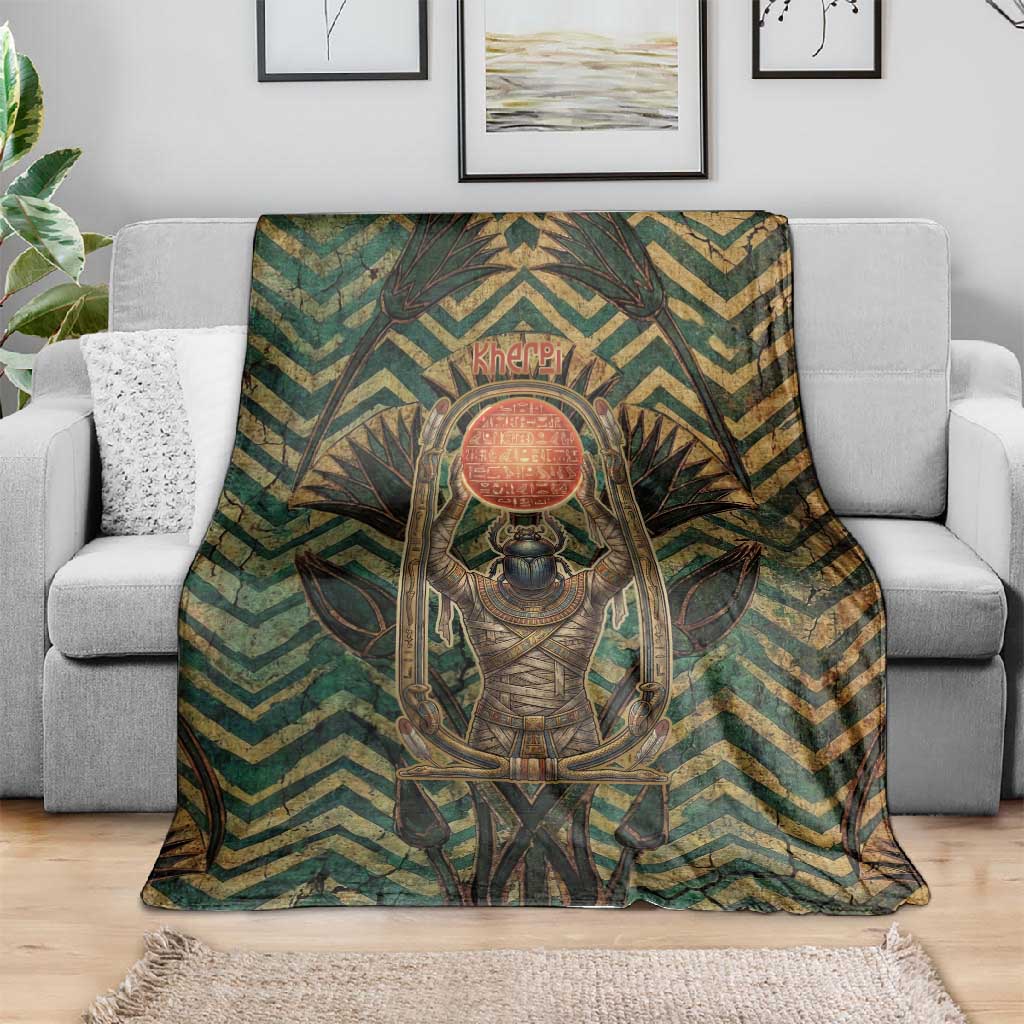 Khepri Blanket Ancient Egyptian Chevron, Scarab Ankh and Winged Khepri Guardian Motif - Wonder Print Shop