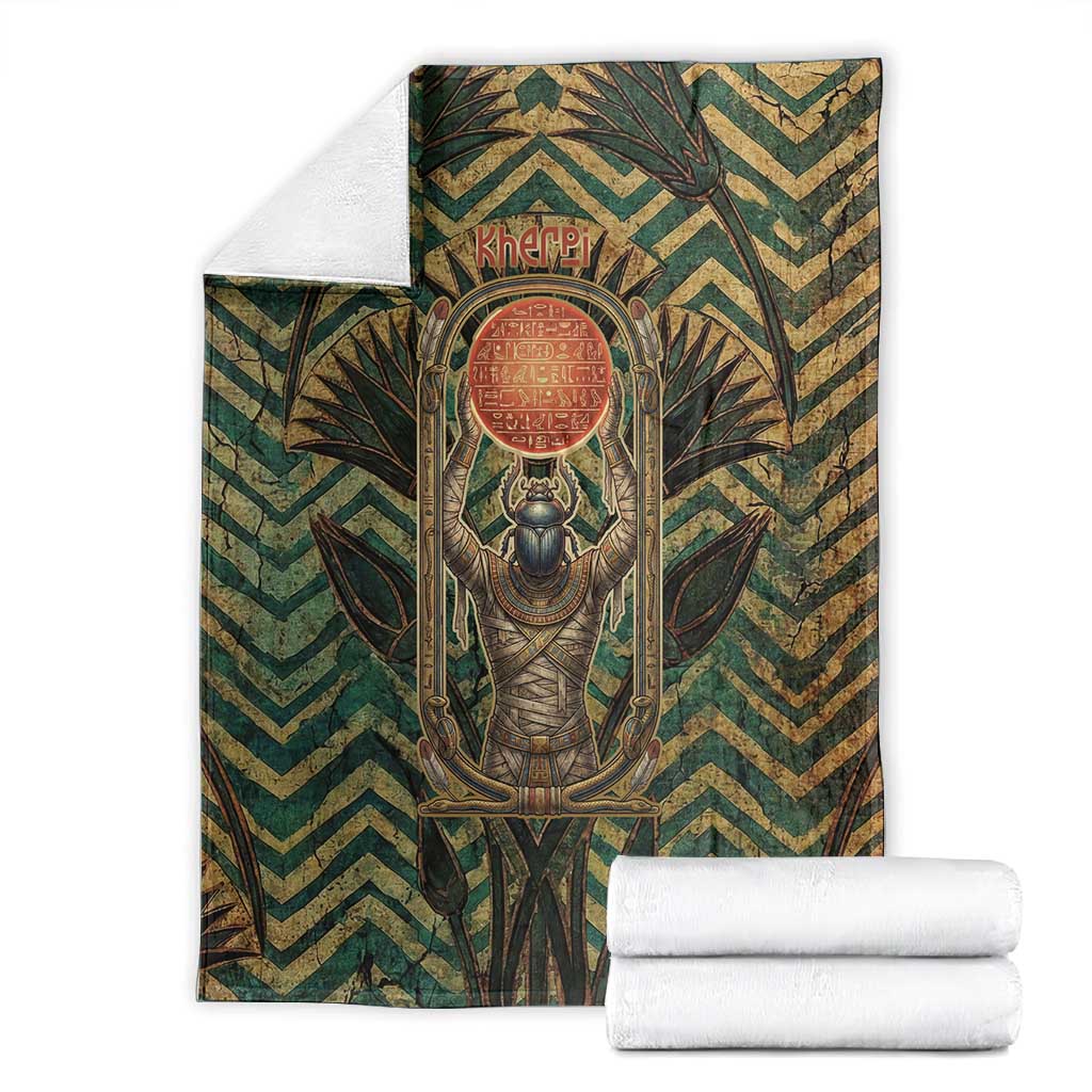 Khepri Blanket Ancient Egyptian Chevron, Scarab Ankh and Winged Khepri Guardian Motif - Wonder Print Shop