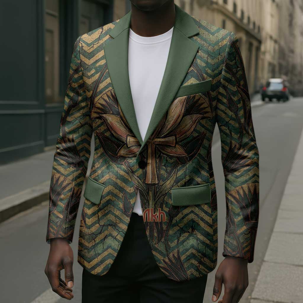 Khepri Blazer Ancient Egyptian Chevron, Scarab Ankh and Winged Khepri Guardian Motif - Wonder Print Shop