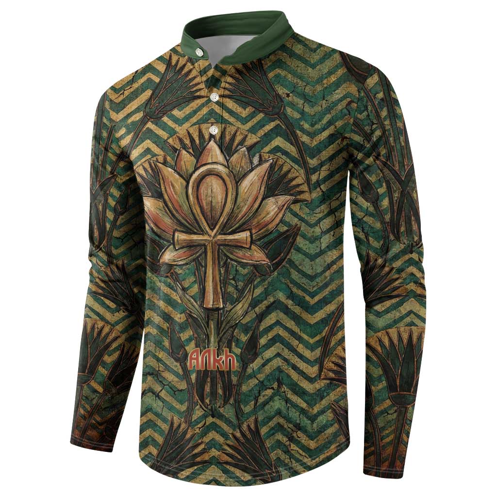 Khepri Button Sweatshirt Ancient Egyptian Chevron, Scarab Ankh and Winged Khepri Guardian Motif
