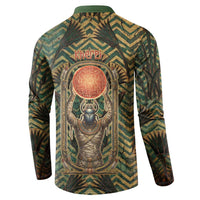 Khepri Button Sweatshirt Ancient Egyptian Chevron, Scarab Ankh and Winged Khepri Guardian Motif