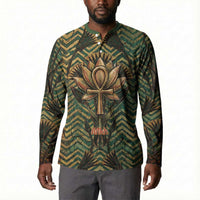 Khepri Button Sweatshirt Ancient Egyptian Chevron, Scarab Ankh and Winged Khepri Guardian Motif