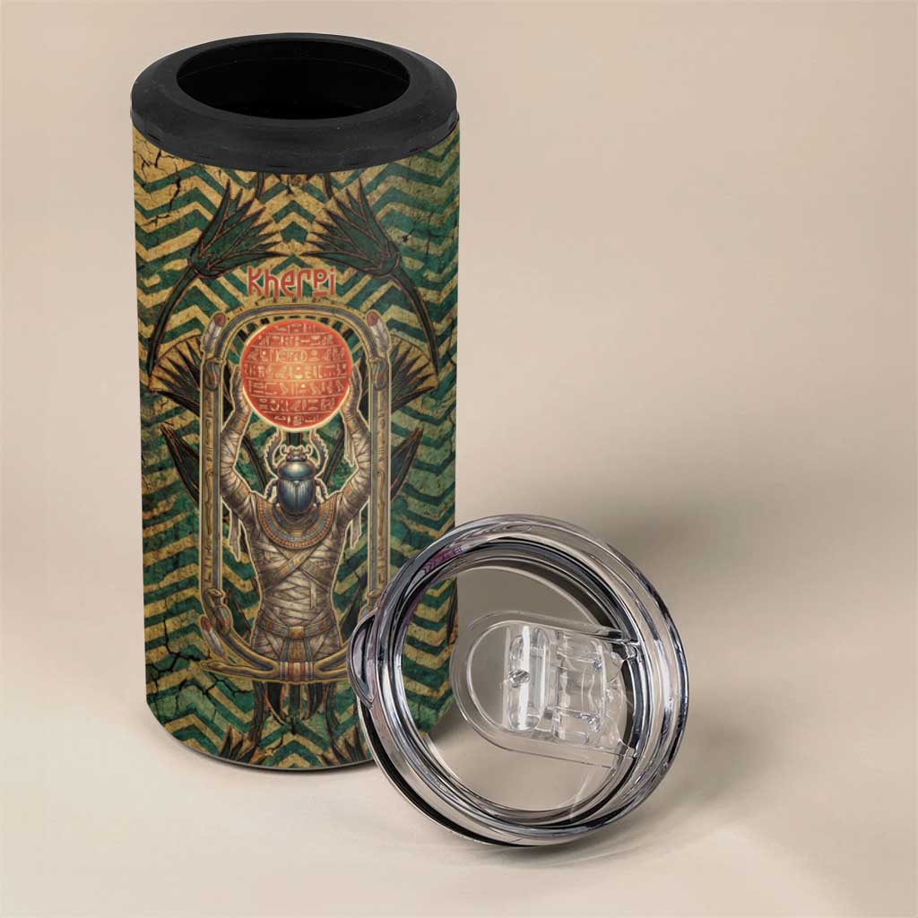 Khepri 4 in 1 Can Cooler Tumbler Ancient Egyptian Chevron, Scarab Ankh and Winged Khepri Guardian Motif - Wonder Print Shop