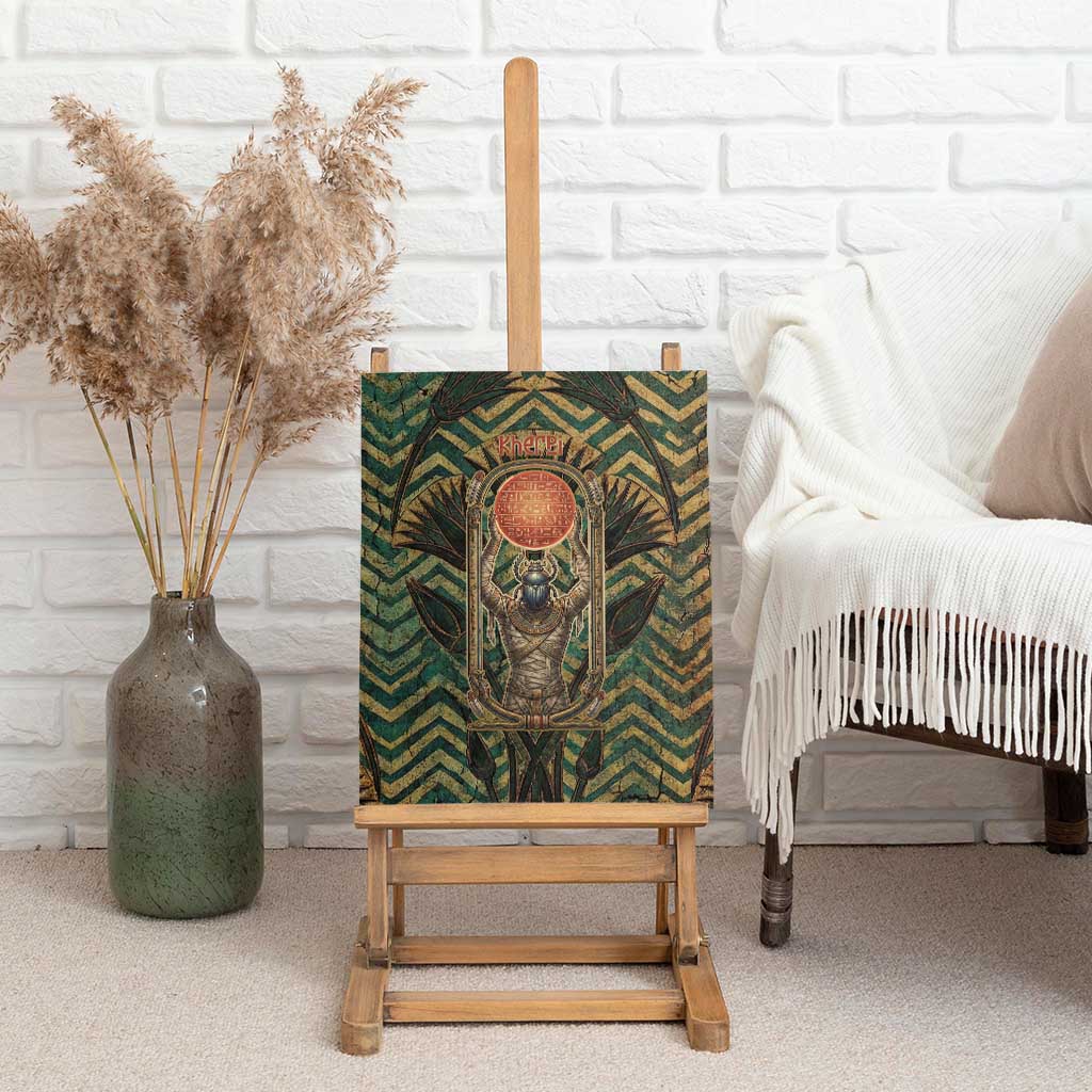 Khepri Canvas Wall Art Ancient Egyptian Chevron, Scarab Ankh and Winged Khepri Guardian Motif - Wonder Print Shop