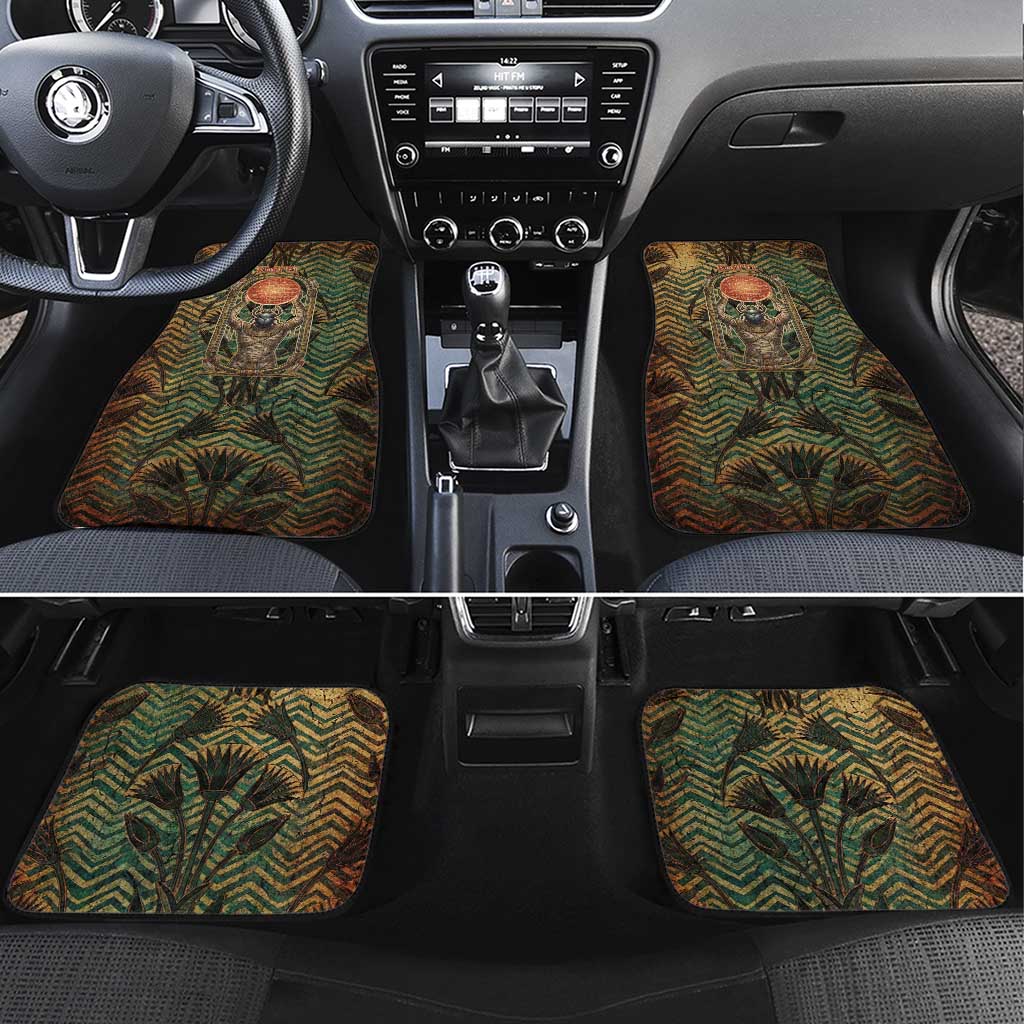 Khepri Car Mats Ancient Egyptian Chevron, Scarab Ankh and Winged Khepri Guardian Motif - Wonder Print Shop