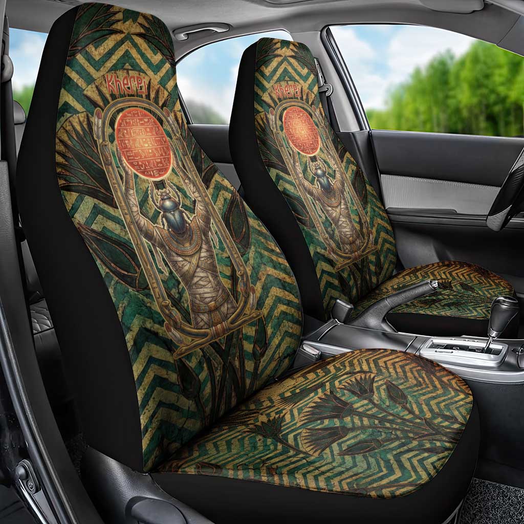 Khepri Car Seat Cover Ancient Egyptian Chevron, Scarab Ankh and Winged Khepri Guardian Motif - Wonder Print Shop