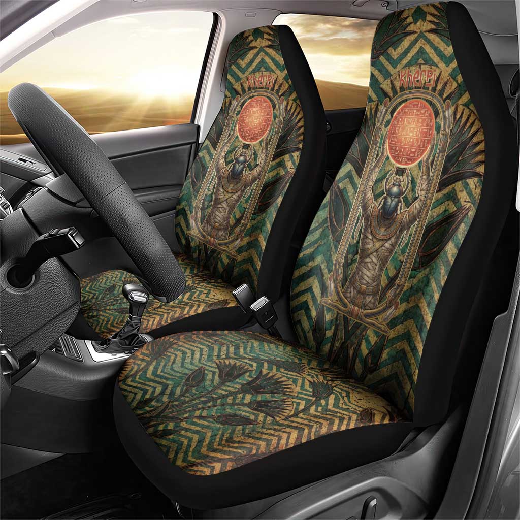 Khepri Car Seat Cover Ancient Egyptian Chevron, Scarab Ankh and Winged Khepri Guardian Motif - Wonder Print Shop