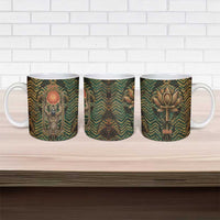 Khepri Ceramic Mug Ancient Egyptian Chevron, Scarab Ankh and Winged Khepri Guardian Motif - Wonder Print Shop