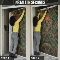 Khepri Door Cover Ancient Egyptian Chevron, Scarab Ankh and Winged Khepri Guardian Motif - Wonder Print Shop