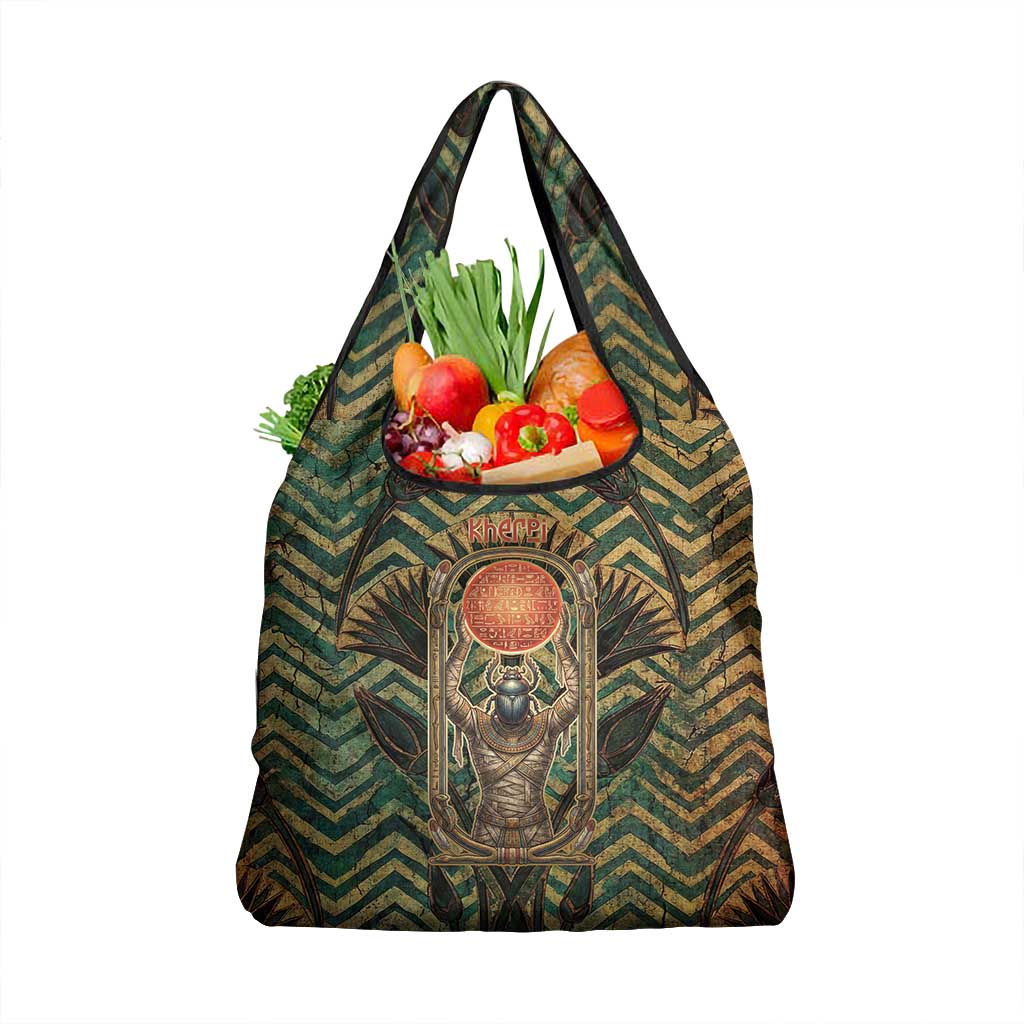 Khepri Grocery Bag Ancient Egyptian Chevron, Scarab Ankh and Winged Khepri Guardian Motif - Wonder Print Shop