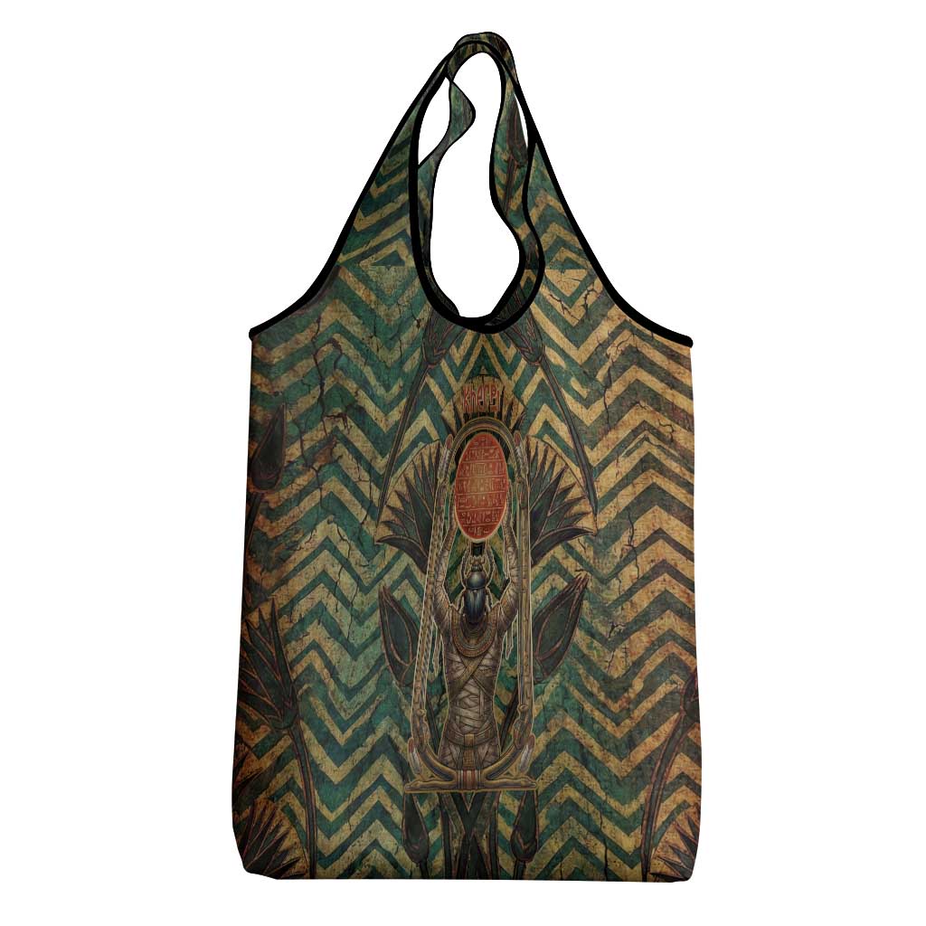 Khepri Grocery Bag Ancient Egyptian Chevron, Scarab Ankh and Winged Khepri Guardian Motif - Wonder Print Shop