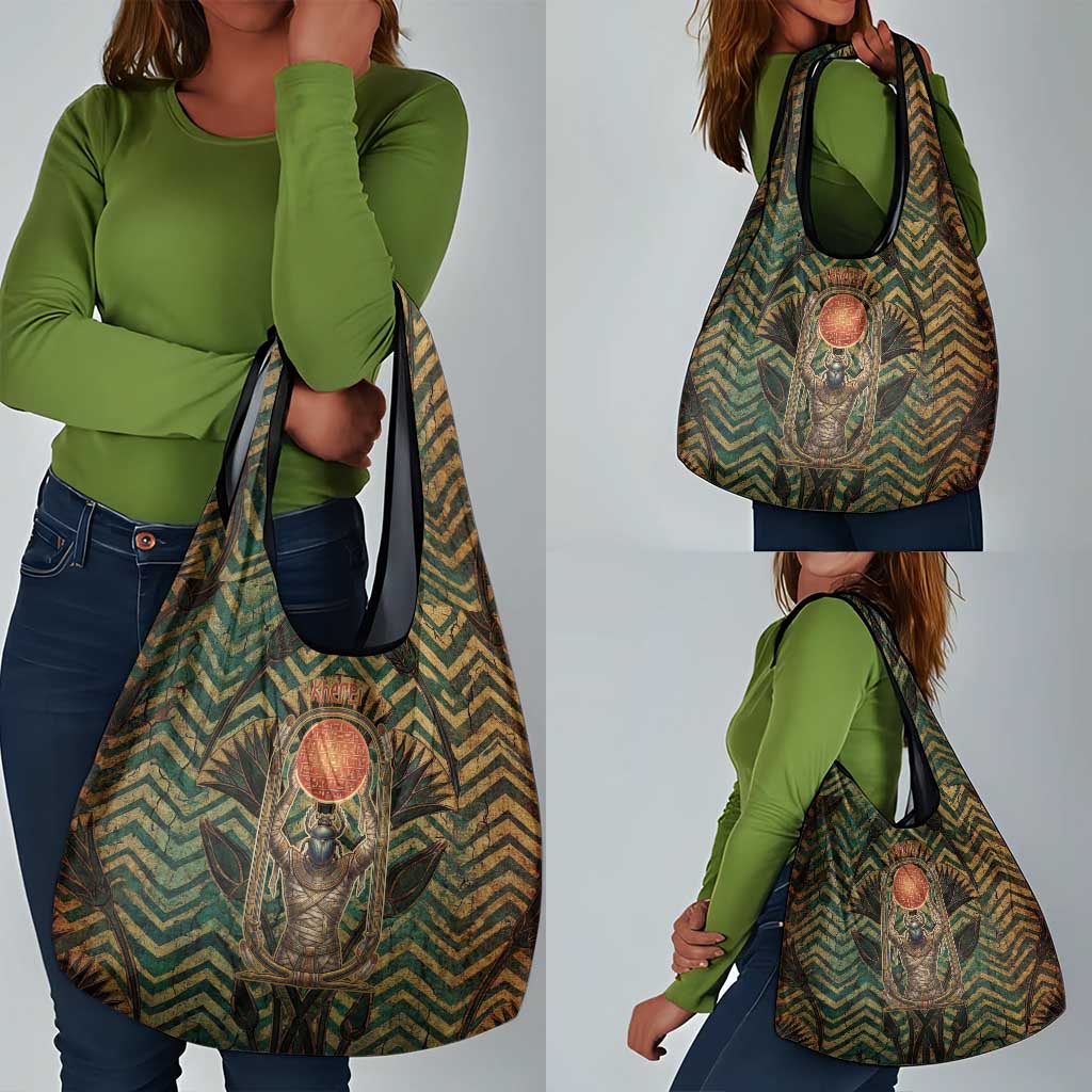 Khepri Grocery Bag Ancient Egyptian Chevron, Scarab Ankh and Winged Khepri Guardian Motif - Wonder Print Shop