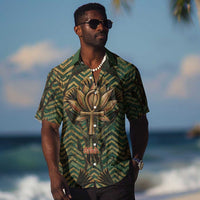 Khepri Hawaiian Shirt Ancient Egyptian Chevron, Scarab Ankh and Winged Khepri Guardian Motif - Wonder Print Shop