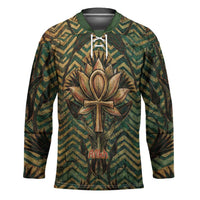 Khepri Hockey Jersey Ancient Egyptian Chevron, Scarab Ankh and Winged Khepri Guardian Motif - Wonder Print Shop