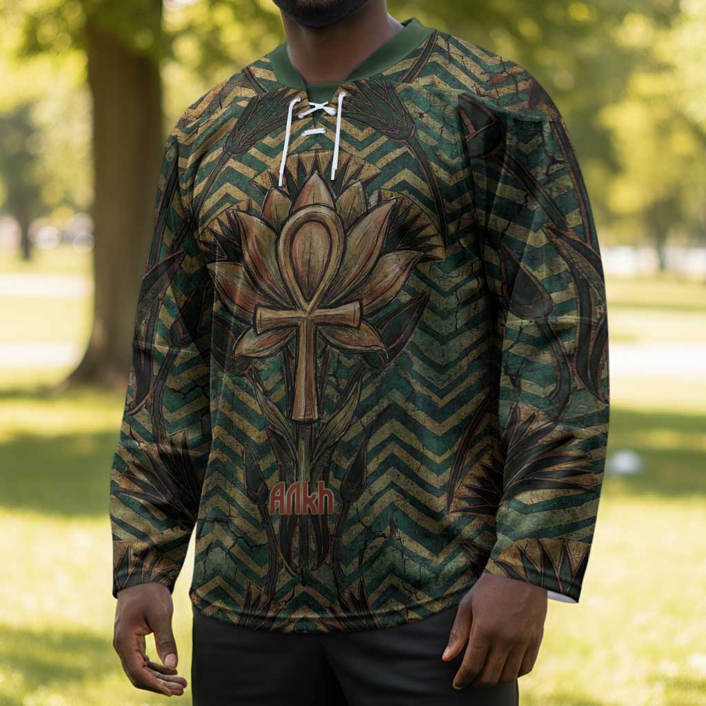 Khepri Hockey Jersey Ancient Egyptian Chevron, Scarab Ankh and Winged Khepri Guardian Motif - Wonder Print Shop