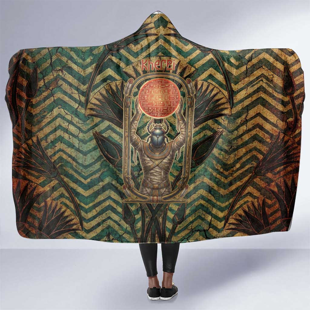 Khepri Hooded Blanket Ancient Egyptian Chevron, Scarab Ankh and Winged Khepri Guardian Motif - Wonder Print Shop
