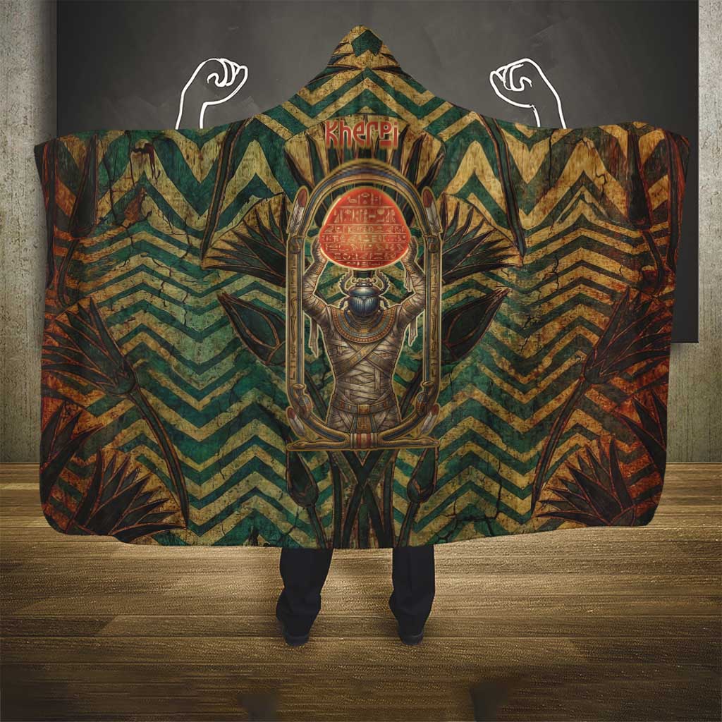 Khepri Hooded Blanket Ancient Egyptian Chevron, Scarab Ankh and Winged Khepri Guardian Motif - Wonder Print Shop