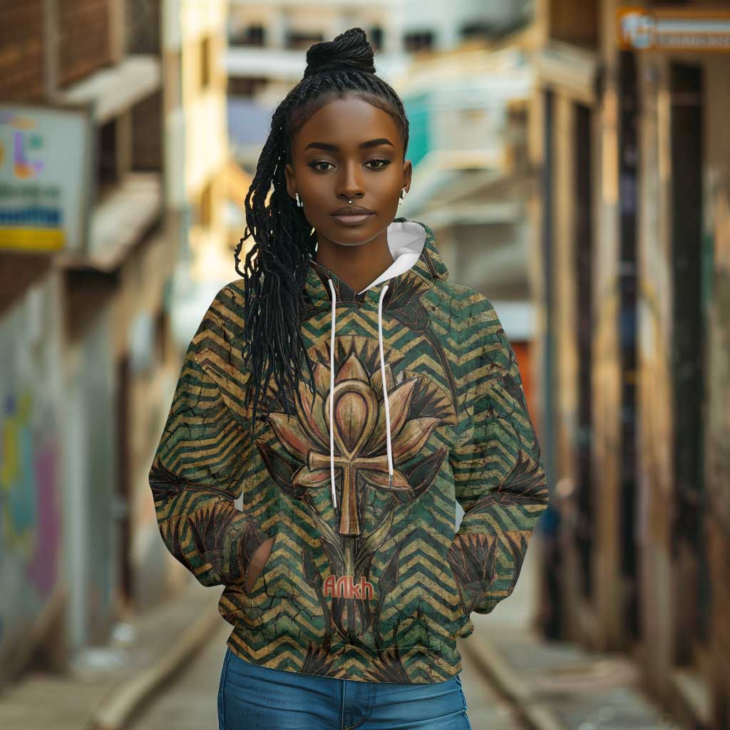 Khepri Hoodie Ancient Egyptian Chevron, Scarab Ankh and Winged Khepri Guardian Motif - Wonder Print Shop