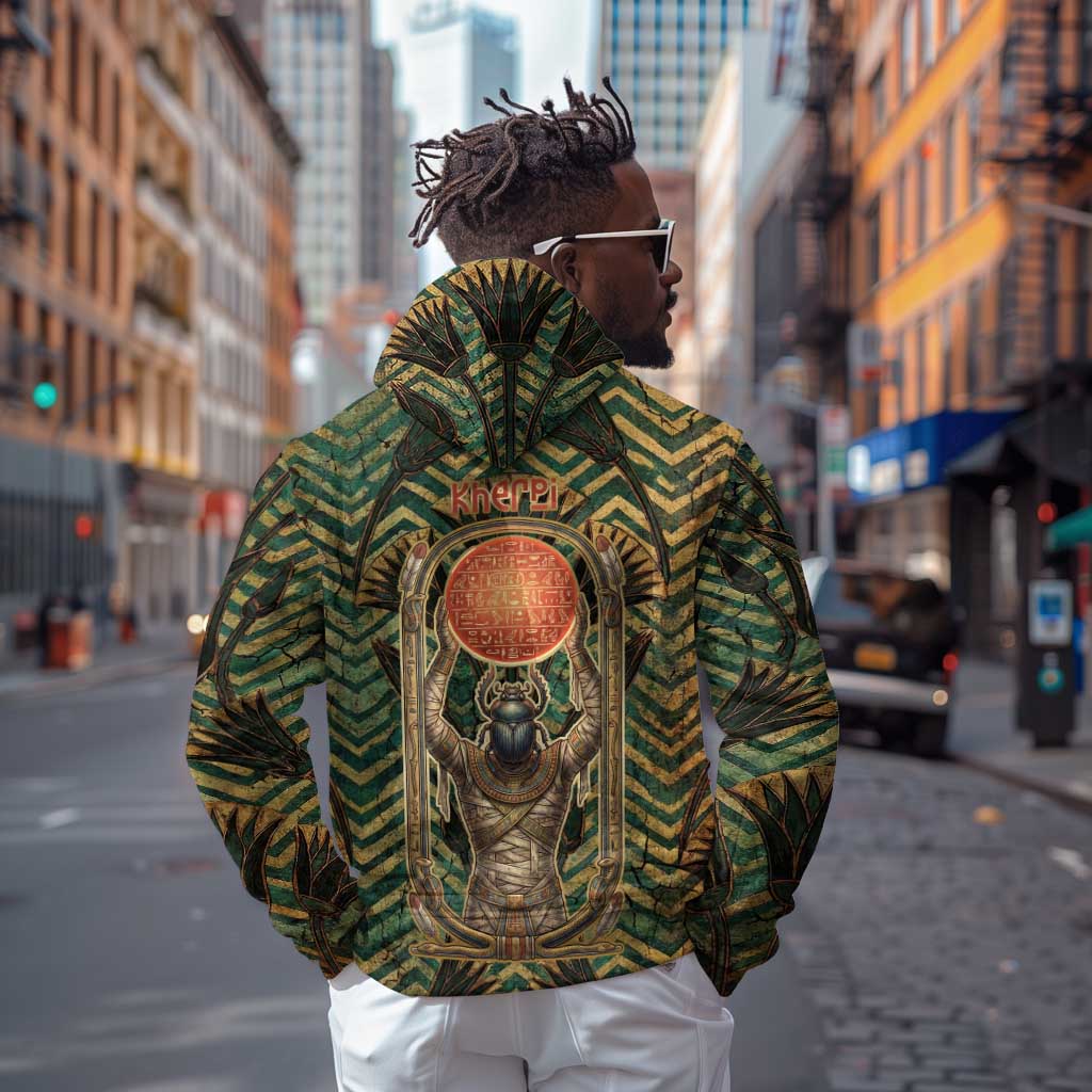 Khepri Hoodie Ancient Egyptian Chevron, Scarab Ankh and Winged Khepri Guardian Motif - Wonder Print Shop