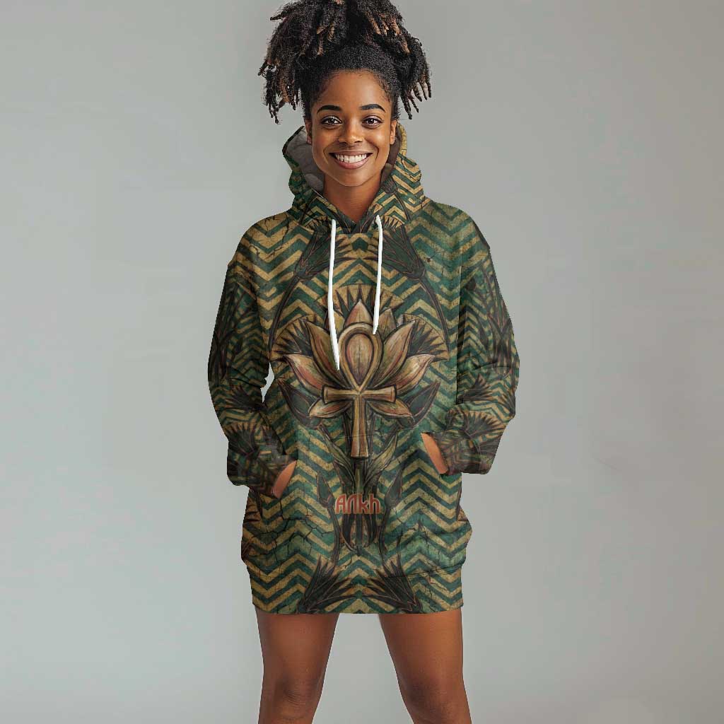 Khepri Hoodie Dress Ancient Egyptian Chevron, Scarab Ankh and Winged Khepri Guardian Motif - Wonder Print Shop