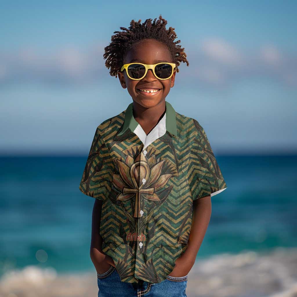 Khepri Kid Hawaiian Shirt Ancient Egyptian Chevron, Scarab Ankh and Winged Khepri Guardian Motif - Wonder Print Shop