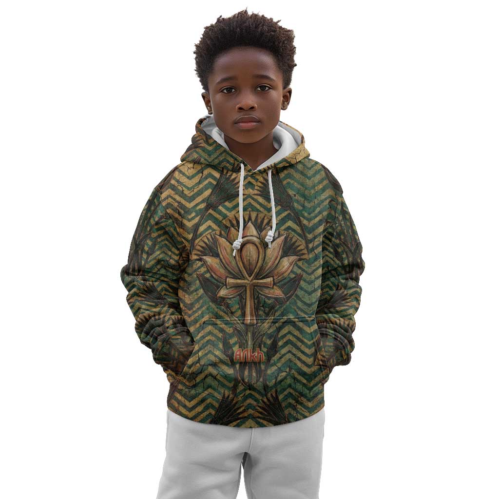 Khepri Kid Hoodie Ancient Egyptian Chevron, Scarab Ankh and Winged Khepri Guardian Motif - Wonder Print Shop