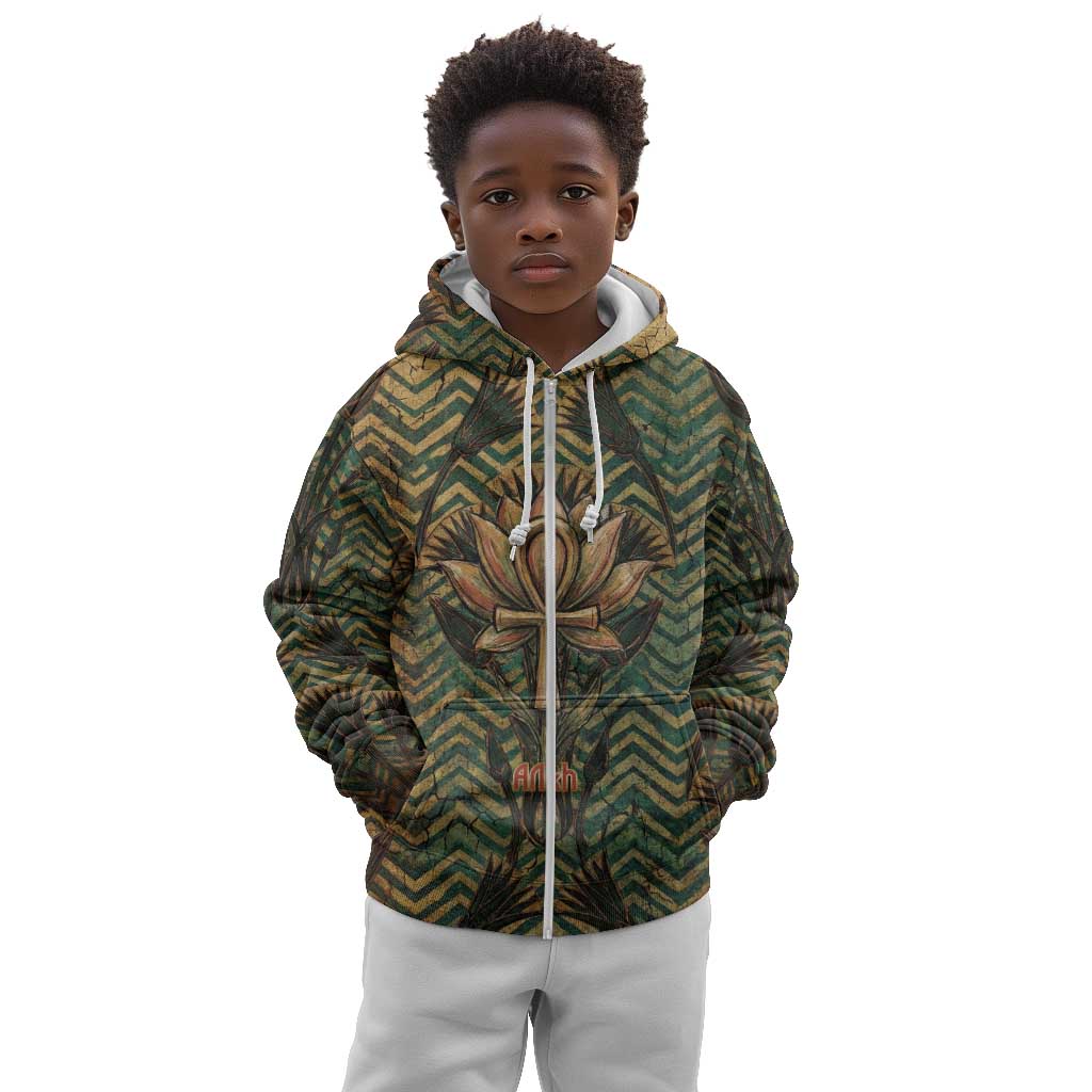 Khepri Kid Hoodie Ancient Egyptian Chevron, Scarab Ankh and Winged Khepri Guardian Motif - Wonder Print Shop