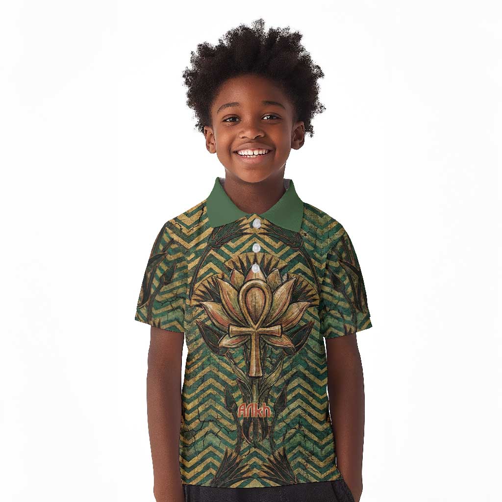 Khepri Kid Polo Shirt Ancient Egyptian Chevron, Scarab Ankh and Winged Khepri Guardian Motif - Wonder Print Shop