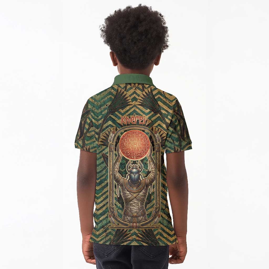 Khepri Kid Polo Shirt Ancient Egyptian Chevron, Scarab Ankh and Winged Khepri Guardian Motif - Wonder Print Shop