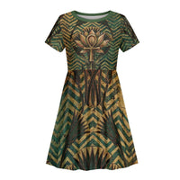 Khepri Kid Short Sleeve Dress Ancient Egyptian Chevron, Scarab Ankh and Winged Khepri Guardian Motif - Wonder Print Shop