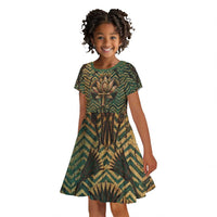 Khepri Kid Short Sleeve Dress Ancient Egyptian Chevron, Scarab Ankh and Winged Khepri Guardian Motif - Wonder Print Shop