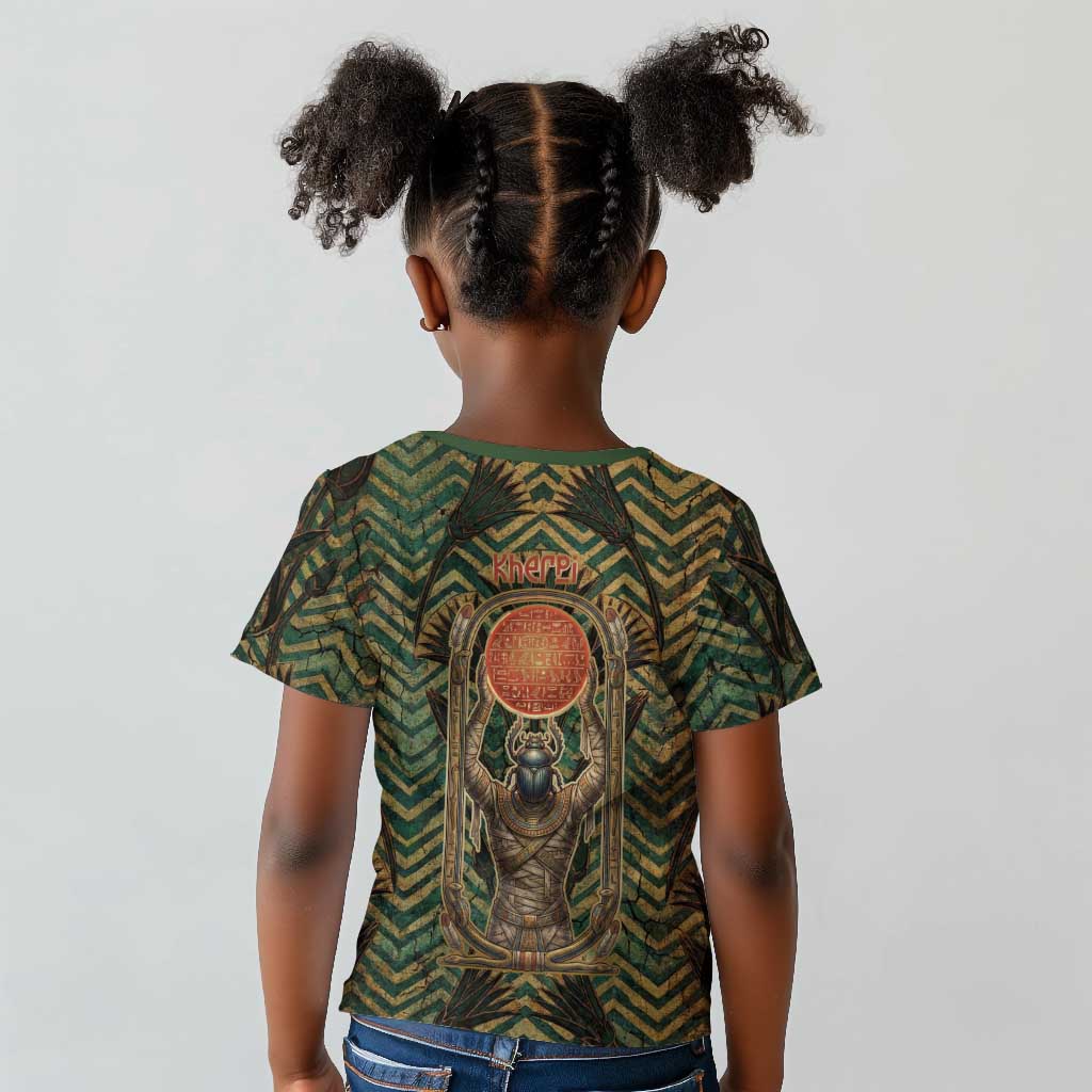 Khepri Kid T shirt Ancient Egyptian Chevron, Scarab Ankh and Winged Khepri Guardian Motif - Wonder Print Shop