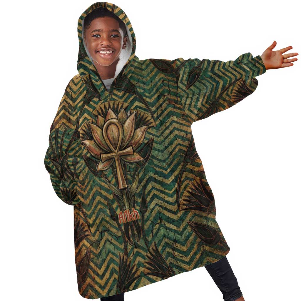 Khepri Kid Wearable Blanket Hoodie Ancient Egyptian Chevron, Scarab Ankh and Winged Khepri Guardian Motif - Wonder Print Shop