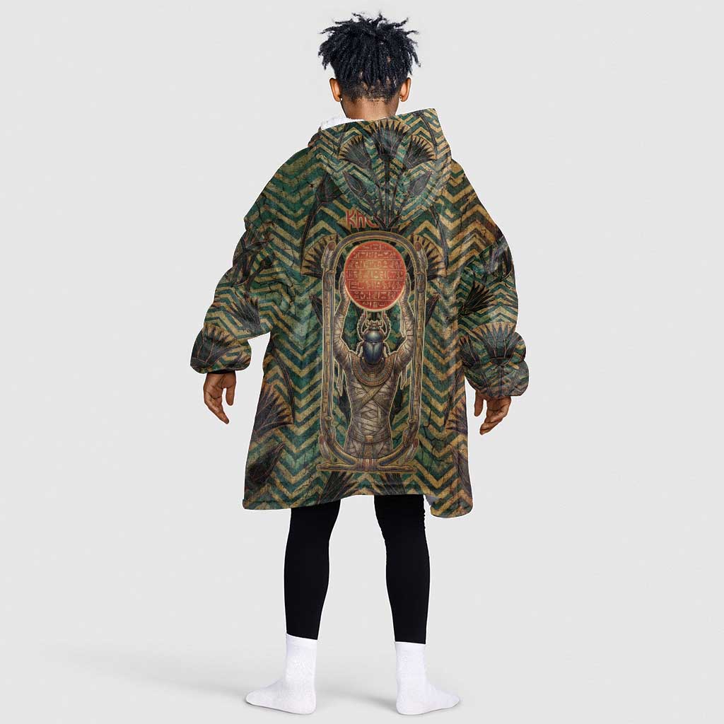 Khepri Kid Wearable Blanket Hoodie Ancient Egyptian Chevron, Scarab Ankh and Winged Khepri Guardian Motif - Wonder Print Shop
