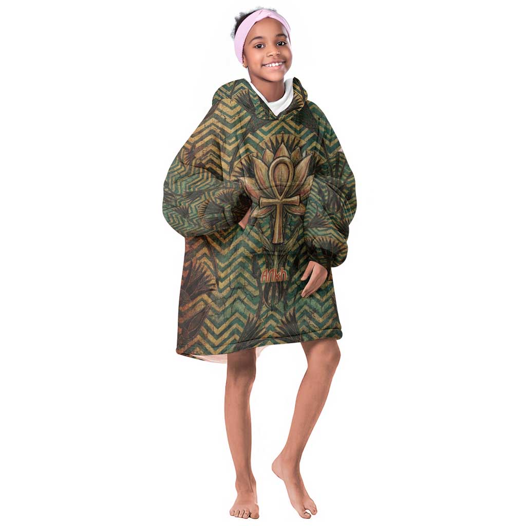 Khepri Kid Wearable Blanket Hoodie Ancient Egyptian Chevron, Scarab Ankh and Winged Khepri Guardian Motif - Wonder Print Shop