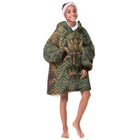 Khepri Kid Wearable Blanket Hoodie Ancient Egyptian Chevron, Scarab Ankh and Winged Khepri Guardian Motif - Wonder Print Shop