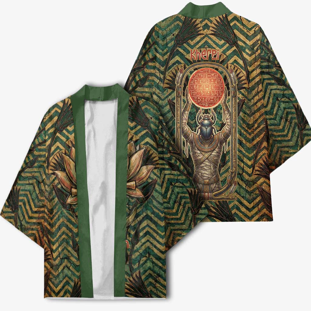 Khepri Kimono Ancient Egyptian Chevron, Scarab Ankh and Winged Khepri Guardian Motif - Wonder Print Shop