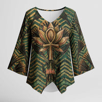 Khepri Kimono Sleeve Blouse Ancient Egyptian Chevron, Scarab Ankh and Winged Khepri Guardian Motif - Wonder Print Shop