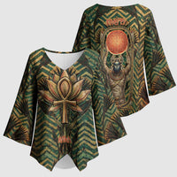 Khepri Kimono Sleeve Blouse Ancient Egyptian Chevron, Scarab Ankh and Winged Khepri Guardian Motif - Wonder Print Shop