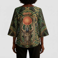 Khepri Kimono Sleeve Blouse Ancient Egyptian Chevron, Scarab Ankh and Winged Khepri Guardian Motif - Wonder Print Shop