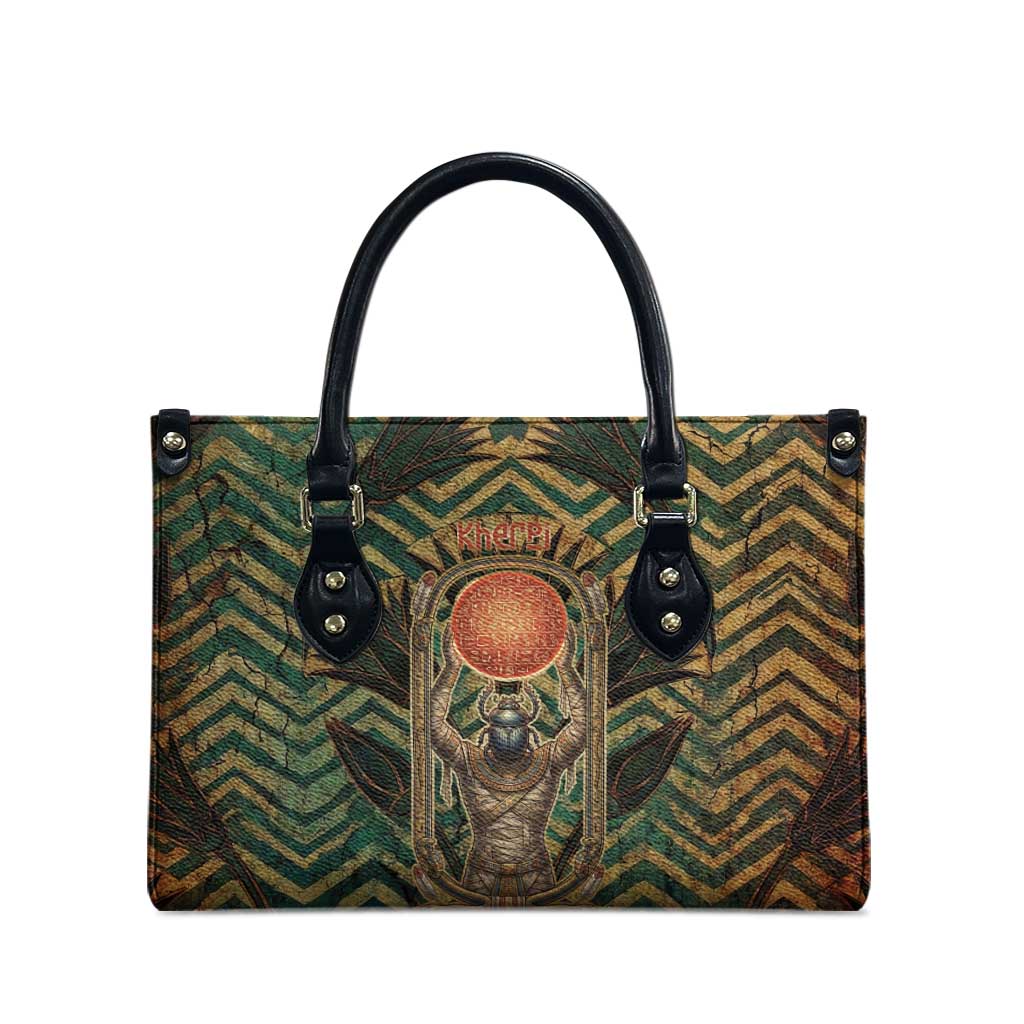 Khepri Leather Bag Ancient Egyptian Chevron, Scarab Ankh and Winged Khepri Guardian Motif - Wonder Print Shop