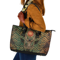 Khepri Leather Tote Bag Ancient Egyptian Chevron, Scarab Ankh and Winged Khepri Guardian Motif - Wonder Print Shop