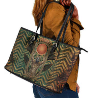 Khepri Leather Tote Bag Ancient Egyptian Chevron, Scarab Ankh and Winged Khepri Guardian Motif - Wonder Print Shop