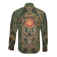 Khepri Long Sleeve Button Shirt Ancient Egyptian Chevron, Scarab Ankh and Winged Khepri Guardian Motif - Wonder Print Shop